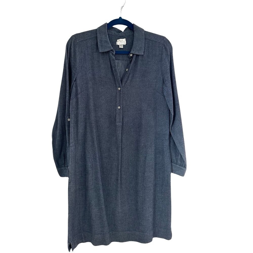 J.Jill Denim Chambray Shirt Dress Blue Gray 3/4 Sleeve Snap Front XSP Petite